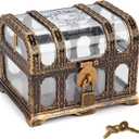 Plastic Transparent Antique Pirate Treasure Box with Lock and Key, Treasure Toy Box Prizes for Kids, Pirate Party Decor (transparent antique chest 3)