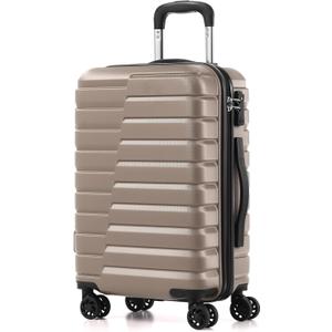 Coolife Carry On Luggage Airline Approved with Spinner Wheels, Hard Shell Suitcase TSA Lock Lightweight Travel Luggage 20-inch,Brown