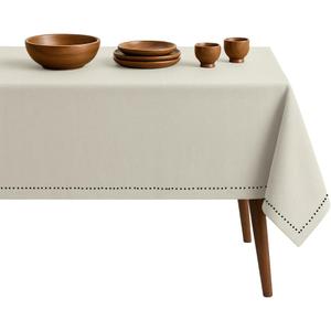 Ivory Cotton Tablecloth, Table Cover 52x70 Inch, Fits 4-6 Seats, Durable, Washable, Wrinkle Resistant, Rectangle Table Cloth for Dining, Elegant Dinners, Weddings, Special Occasions
