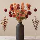 Fall Flowers, Burnt Orange Faux Kiku Flowers Artificial  + Eucalyptus, Assorted Fake Silk Mums Fall Florals Autumn Decor, Terracotta Mini Floral Balls Faux Stems For Vase, Decoración de Otoño