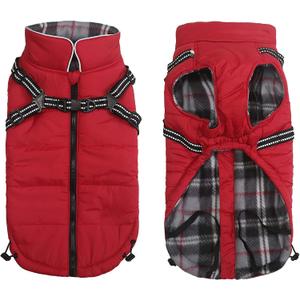 Geyecete Winter Warm Coat Waterproof Dog Winter Jacket with Harness Traction Belt,Pet Outdoor Jacket Dog Autumn and Winter Clothes-Red-L