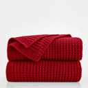 Douceur Christmas Red Throw Blanket for Bed, Soft Chunky Cable Knit Throw Blanket, Classic Fisherman's Rib Stitch Pattern Throw for Living Room,60"X80"