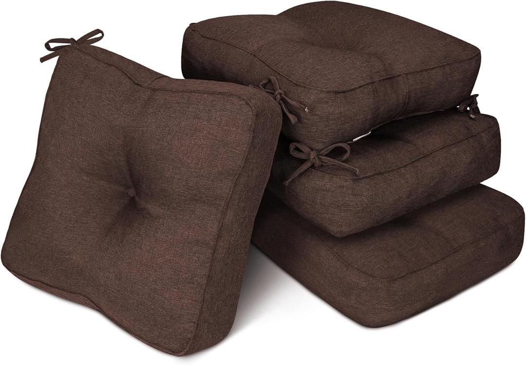 Babenest Dining Chair Cushions Set of 4, Imitation Linen Kitchen Room Seat Pads with Ties, Indoor Non Slip Backing Floor Cushions 16" x 16" x 5" for Office Desk Living Room, Brown