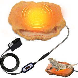 Heat Rocks for Reptiles Heat Rock with Feeding Trough & Temperature Control-Basking Climbing Warmer Heated Rock for Bearded Dragons,Turtles,Snakes,Lizards-Orange