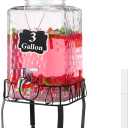 Baderke 3 Gallon Drink Dispensers with Stand Glass Beverage Dispenser with Stand and Stainless Steel Spigot Juice Dispensers for Parties Tea Jar for Lemonade Juice