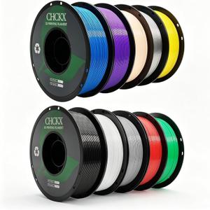 PETG 3D Printer Filament Bundle, 10Rolls,Dimensional Accuracy +/- 0.03 mm, 1kg Spool(2.2lbs), 1.75 mm Fit for Most 3D Printers,Black+White+Grey+Red+Green+Blue+Purple+Skin+Silver+Yellow
