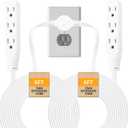 Twin Extension-Cord Power Strip - 12 ft - Flat Wall Plug - 3 Prong Split Extension Cord with 6 Outlets - Double Power Strip for Behind Bed, Couch, Nightstands, Vanity, Furniture (White)