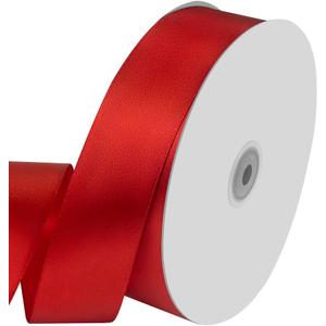 1-1/2" Wide x 100 Yards Single Face Polyester Satin Ribbon, Red Satin Ribbon for Crafts, Gift, Hair Bows, Wedding Party Decoration, Bow Making & Other Projects (Red)