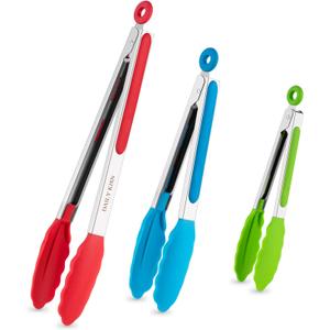 Kitchen Tongs Set of 3, Cooking Tongs with Silicone Tips, Non-Stick Non-Scratch Heat Resistant Tongs for Grilling Cooking BBQ Salad Serving (Multicolor, 7/9/12 Inch)