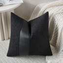 Pack of 1 Faux Leather Boucle Throw Pillow Covers 18"x18" Black Chic Accents Textured Square Decorative Pillow Cases for Living Room Couch Bed Farmhouse Boho Home Decor