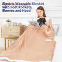 Wearable Heated Blanket with Foot Pocket, Electric Wearable Throw Blanket with Sleeves, Hood, Portable Heated Blanket with 8 Heat Settings, 1-10 Hours Auto Shut-off, Gift for Family, Friends, 50*70"