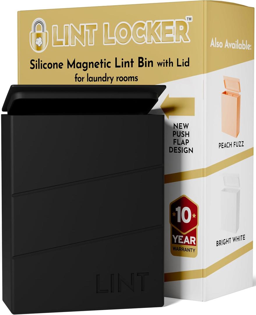 Silicone Magnetic Lint Bin with Lid for Laundry Room - Lint Locker - Elegant Black