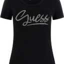 Guess Women's Eco Short Sleeve Guess Script Tee (X-Large, Jet Black)