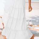 Trendy Queen Vacation Outfits Long Skirts for Women Boho Maxi Skirt Elastic High Waist Dress with Pockets Fashion (White, M)