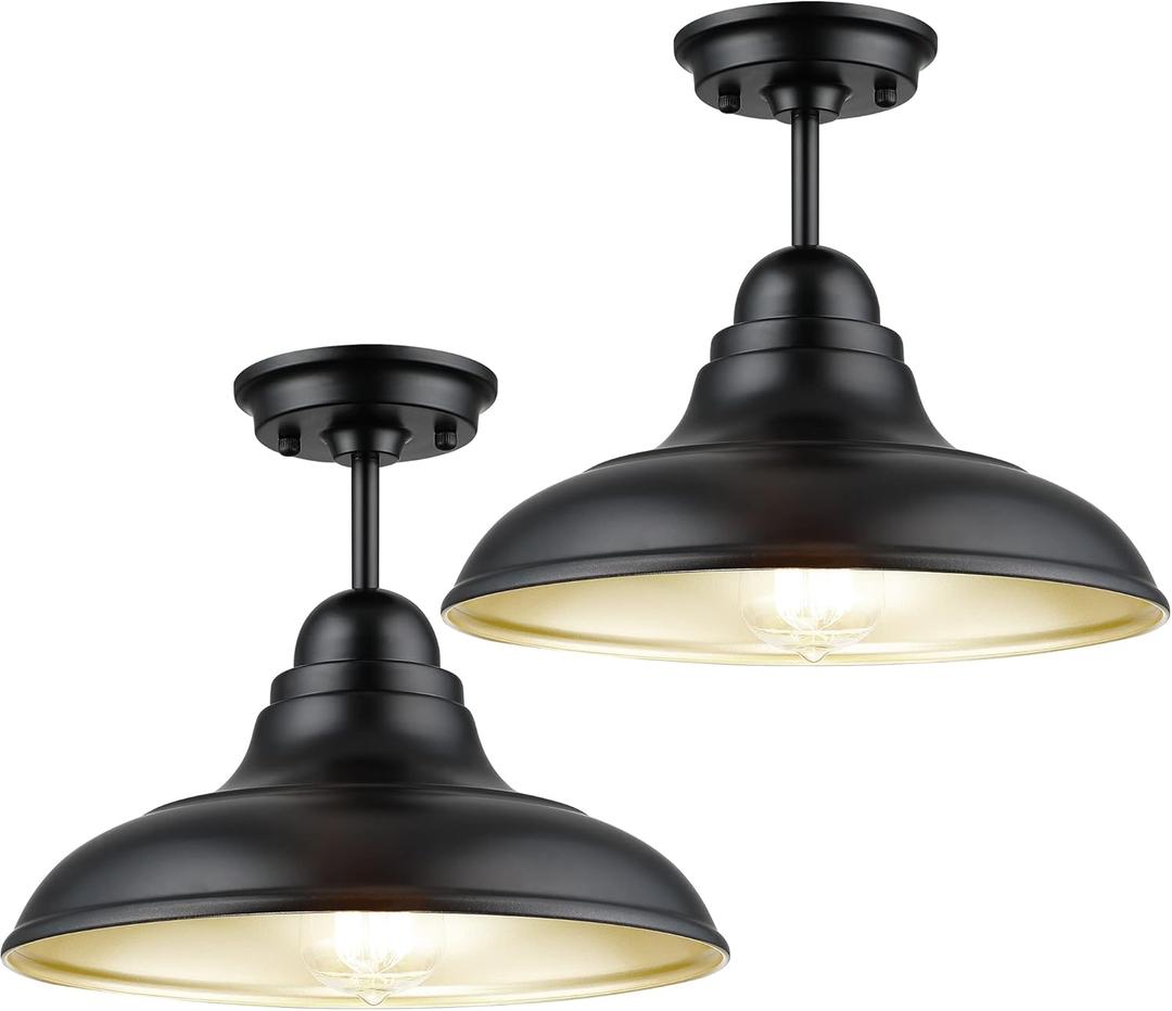 Farmhouse Semi Flush Mount Ceiling Lights, Modern Ceiling Light Fixture with Black Finish for Kitchen, Hallway, Entryway, Dining Room, Bedroom, Cafe, Bar, Living Room, 12"