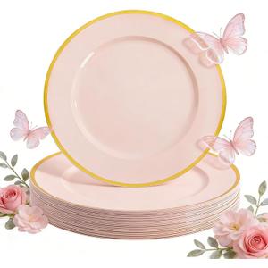 WDF 25Pack Pink Charger Plates - 12Inch Pink Chargers for Dinner Plates - Heavy Duty Plastic Chargers for Baby Shower/Bridal Shower/Wedding/Party/Tabletop Decor/Mother's Day