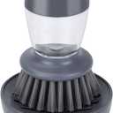 Dish Brush with Soap Dispenser, Kitchen Scrub Brush for Dishes Pots Pans Sink Cleaning, Dish Scrubber with Holder Set (Grey Handle & Nylon Bristles)