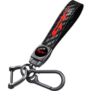 GT Keychain for Kia K3 Forte Cerato 2021-2024, Black Leather & Metal Car Key Fob Holder, Red GT Logo Car Keychain Accessories (2.6 Inch-Carbon Fiber)