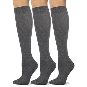 COTTON DAY Women's Soft Combed Cotton Knee High Long Calf Dress Socks Seamless Toe Shoe Size 6-9 Dark Gray S-M