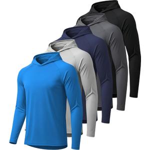 5 Pack Mens UPF 50+ Sun Protection Hoodie Long Sleeve UV SPF Fishing Shirts Lightweight Running Rash Guard Sun Shirt, Size 2XL