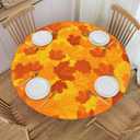 Round Table Cloth Fall Maple Leaf Tablecloth Elastic Edge Fitted Autumn Leaves Table Cover Fits Tables Up to 45"-50" Diameter