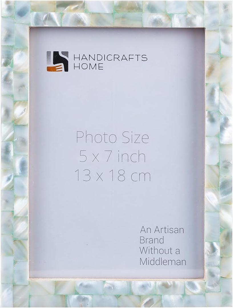 Handicrafts Home 5x7 Picture Frame Mother of Pearl Collection, Handcrafted Photo Frame, Small Picture Frame for Living Room, Wall Decor, Office Desk Decor, Vintage Picture Frames, Gift for her, Thanksgiving gift for friends & Family (MOP-GREEN)