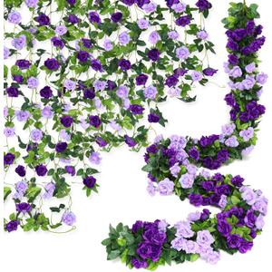 Floweroyal 6 Pack Artificial Flower Garlands 7.9FT Fake Rose Vines Silk Flowers Hanging Rose Ivy for Wedding Arch Party Home Garden Wall Decor (Purple)