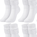 Tarpop 5 Pairs White Scrunch Socks for Women Girls Back to School Extra Long Slouchy Socks Crew Boot Calf Stocking Size 9-11
