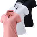 3 Pack Women's Athletic Dry Fit Polo Shirts, Wicking Short Sleeve Collared Golf T Shirt Tennis Tops (Pink/Black/White) Small