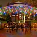 304 LED Solar Christmas Lights, Multicolored Outdoor Icicle Lights, 8 Modes Waterproof Solar Powered String Lights for Xmas Tree Patio Yard Garden Wedding Party House Eaves Roof Decorations