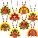 Thanksgiving Crafts for Kids 24 Sets DIY Thanksgiving Turkey Necklace Craft Kits Party Favors Gifts Fall Thanksgiving Turkey Decorations Arts & Crafts for Boys Girls Party Classroom Prizes Activities (Colorful-Style 2)