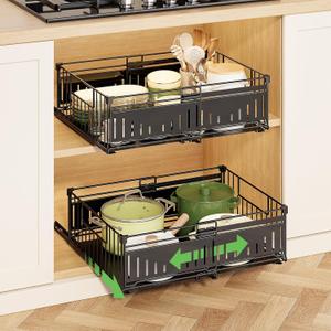 bukfen Pull Out Cabinet Organizer Expandable(11.42"-20.08"), under sink organizers,Pull Out Drawers for Cabinets in Kitchen, Pantry or Bathroom 2 Pack