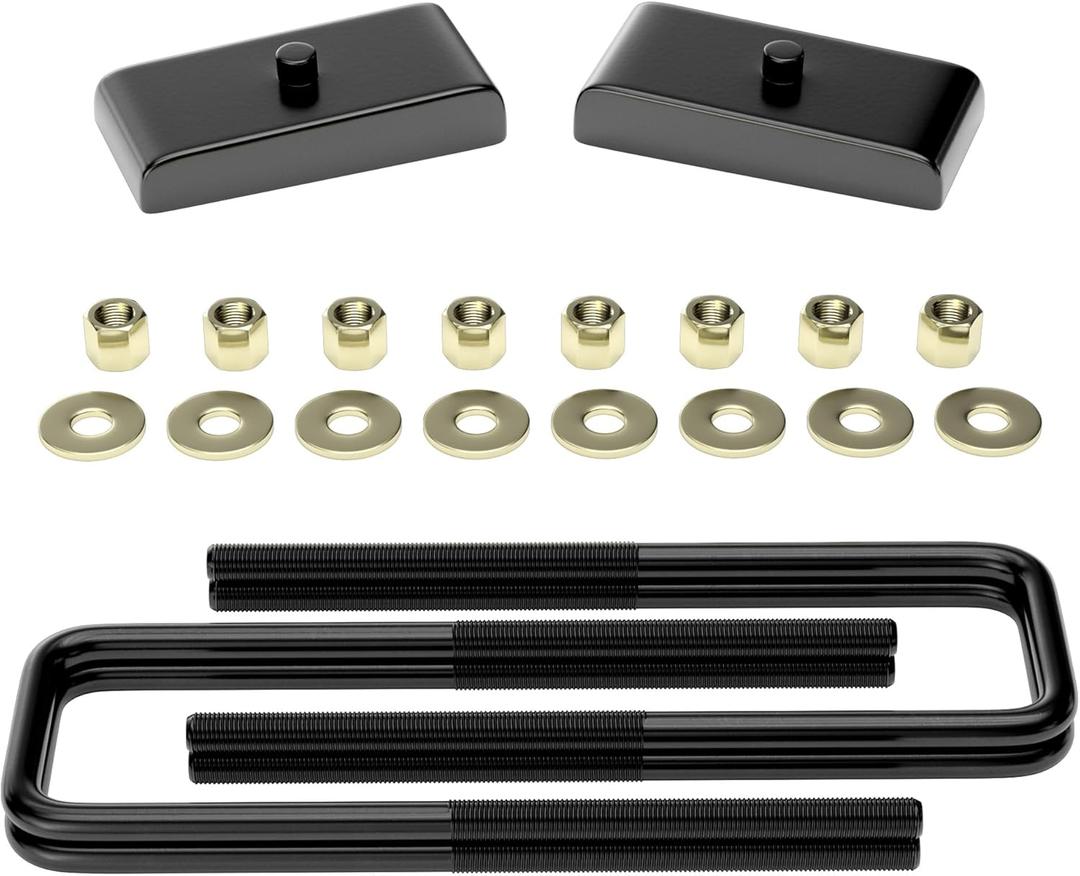 Richeer 1 InchLift Block Compatible With 1999-2019 Silverado 1500 GMC Sierra 1500, 1'' Rear Leveling Lift Kits with Extended Square U-Bolts Raise The Rear of Your Pickup By 1''