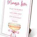 Mimosa Bar Sign, Pink Party Signs, Bar Sign For Wedding Reception Event Party, Bridal Shower Decorations, Wedding Party Decor, 8x11 Inches Tabletop Decor, Wood Sign With Stand, b06