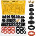 160 Pieces Hose Bib Washer & Faucet Washers Assorted Kit (14 Sizes) - Includes Hose Gaskets, Flat & Beveled Rubber Washers, Brass Bibb Screws for Outdoor Spigot, Garden Valve, Leak Plumbes