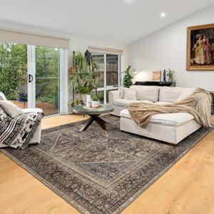 Area Rug 69, Large Vintage Boho Rug,Ultra-Soft Low Pile, Washable, Non Slip,Stain Resistant, Printed Carpet for Living Room Bedrooms Playroom Office Kitchen,Oat/Antiquity