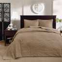 Madison Park Quebec Reversible Quilt Set Damask Design, Double Sided Stitching All Season, Lightweight Bedspread Bedding Set, Matching Sham, Khaki, Queen(102"x118") 3 Piece