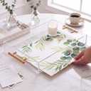 2 Pack Acrylic Serving Tray with Gold Handles 11"x14" 12''x16'' Clear Tray Customizable Bottom Replaceable Photos for Coffee Table Bar Bathroom(Green Leaves)