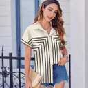 Zeagoo Short Sleeve Summer Tops for Women Casual Button Down Shirts Solid/Striped Business Work Blouses (White, S)