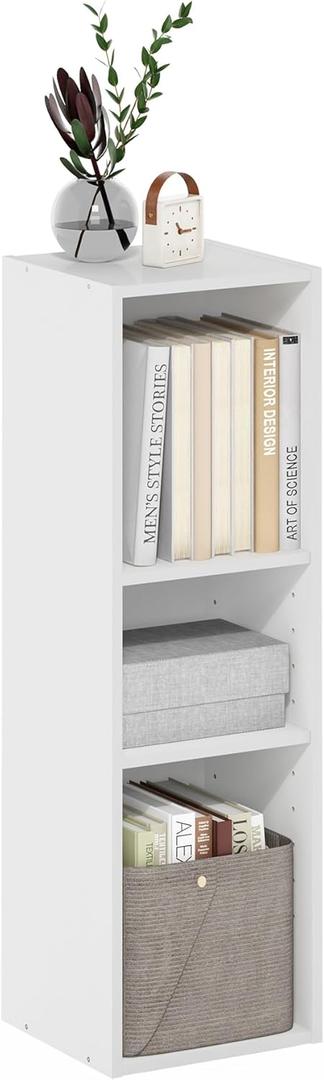 Furinno Fulda Book Shelf, 3-Tier Narrow Bookshelf, Bookcase with 10-in Width Storage Shelf, 9.3 x 9.8 x 31.5, for Living Room, Bedroom, Home Office, White