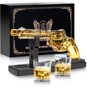 Whiskey Gun Decanter Sets for Men, Liquor Decanter Set with Two Shot Glasses, Cool Birthday Anniversary Stuff Gifts for Him, Dispenser for Liquor