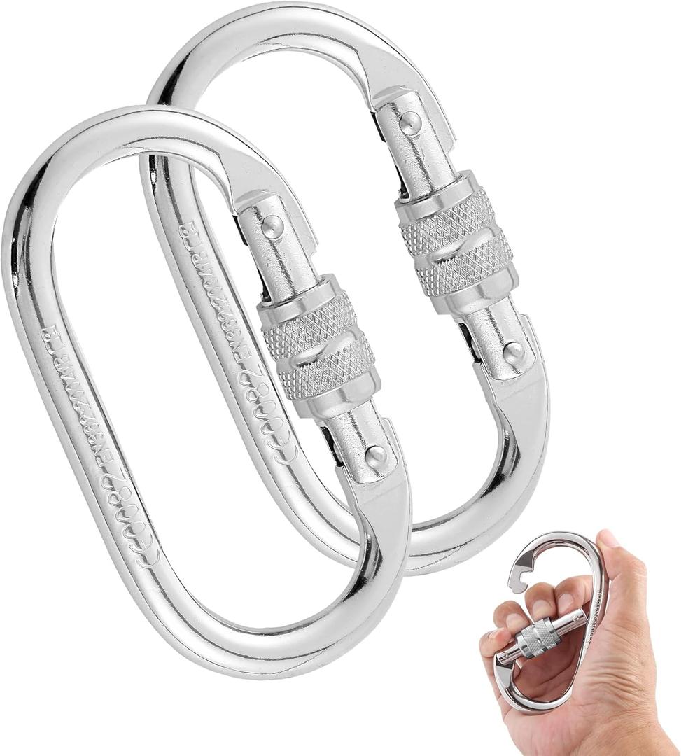 Heavy Duty Climbing Carabiner, Rated 25kN(5620lbs), Screw Locking Carabiner Clip, Oval Shape Carabiner for Rappelling, Hammocks, Aerial Work, Rigging, Rescue, Arborist
