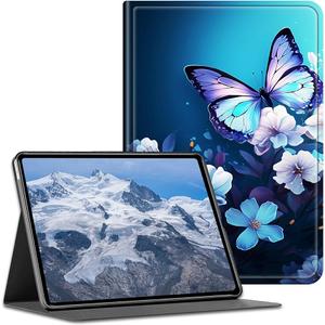 Case for iPad Air 11 (2024)/ iPad Air 6th/5th/4th Gen Case (2025/2024/2022/2020) 10.9 Inch PU Leather Shockproof Stand Protective Cover with Auto Wake/Sleep,Blue Butterfly with Flowers