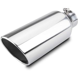 LCGP 4" inlet Universal Diesel Exhaust Tip 7" outlet 18" Long Tail Tip, Polished & Rolled Angle Cut, Bolt-On,Stainless Steel