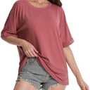 Blueek Women Oversized T-Shirt Crewneck Short Sleeve Shirts Casual Basic Tee Tops Burgundy L (Pink, L)
