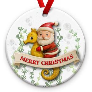 2 x KILYHOME Seahorse Christmas Ornament 2025 - Cute Beach Themed Animal Home Decoration, Funny Santa Ornament - Sea Horse Decor for Xmas Tree Hanging, Ideas for Seahorses Lovers