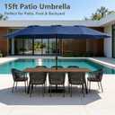 15FT Patio Umbrella, Double-Sided Outdoor Umbrella with base included, Large Standing Umbrella with Crank Handle & Ventilation, Rectangular patio umbrella for Pool, Backyard, Deck, Lawn & Beach, Navy Blue