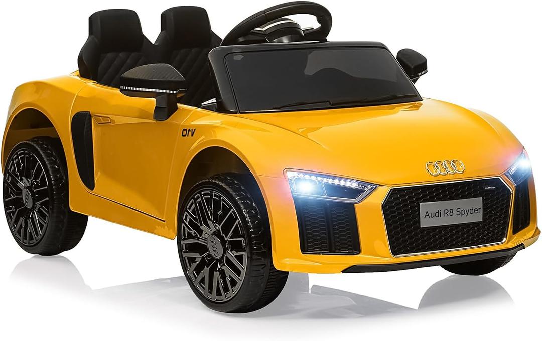 Licensed Audi 12V Kids Ride-On Car | Electric Car with Remote Control for Boys and Girls | 4-Wheel Design, LED Headlights, Music, and Horns (Yellow)