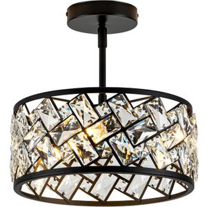 Rpzloila 3-Light Crystal Ceiling Light Fixture, Modern Semi Flush Mount Ceiling Light, Black Crystal Chandelier for Kitchen Bedroom Bathroom Entryway Hallway