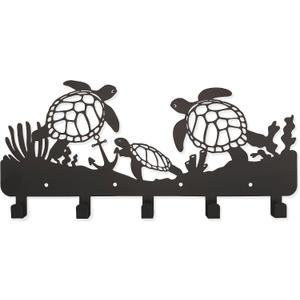 Sea Turtle Coat Hooks Key Holder for Wall Metal Sea Animal Wall Art Beach Theme Decor for Home Living Room Bathroom Garden Patio Gift for Ocean Lovers, Black